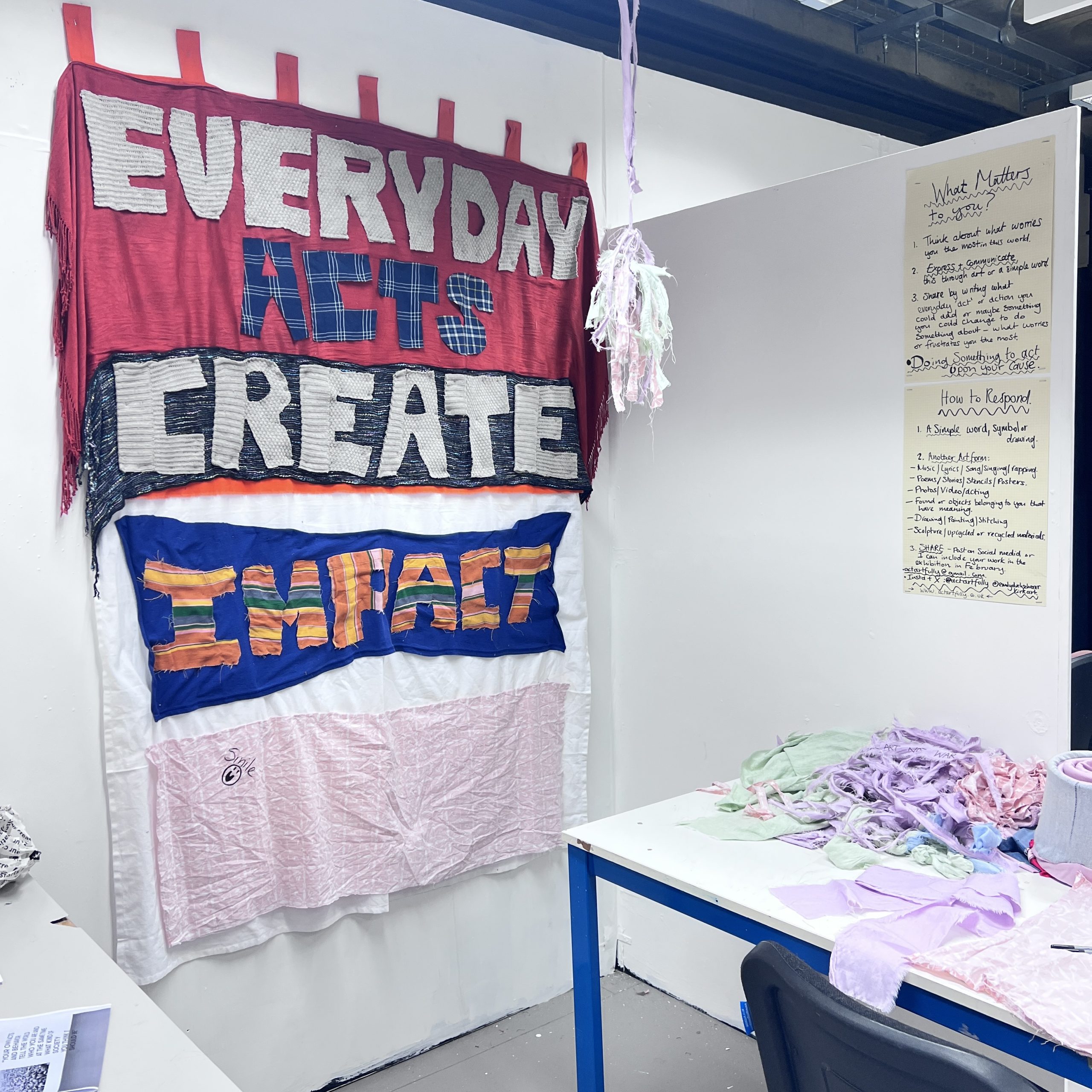 colourful words reading Everyday acts create impact artwork by emily kirk